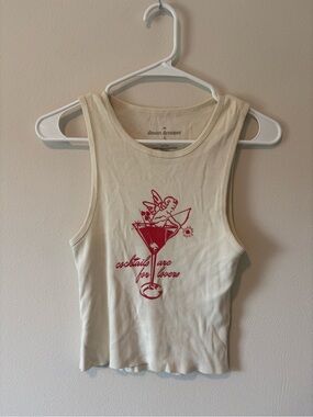 Desert Dreamer Cream Ribbed Graphic Tank - Red Cocktail Motif